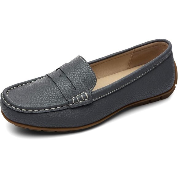 Kordal Women's Grey Leather Comfortable & Lightweight Penny Loafers Flats - Picture 2 of 9